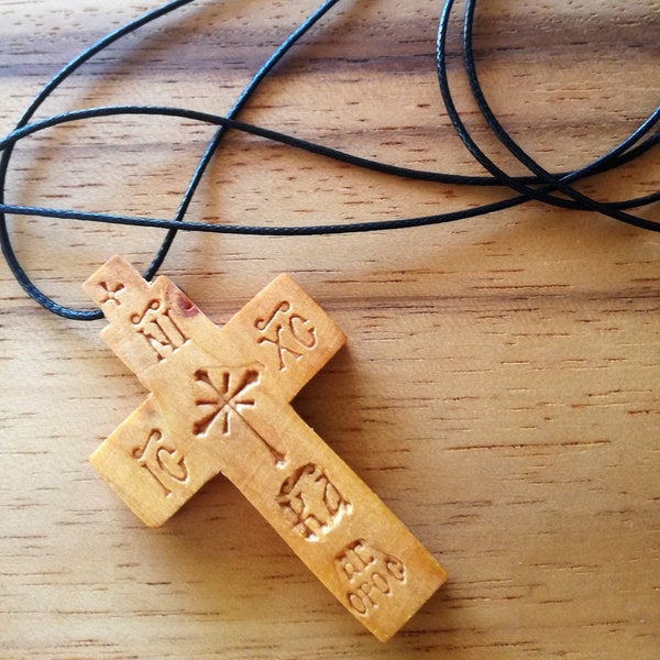 Orthodox cross pendant for men, Handmade wooden cypress cross for woman, Greek mount Athos religious Christmas gift for family