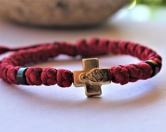 Prayer rope bracelet, Orthodox komboskini for hand, Chotki for women, Religious gift  with gold-plated metal cross with Virgin Mary