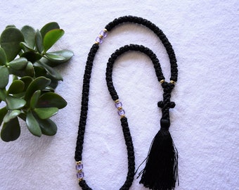 Orthodox Prayer Rope: Black Komboskini with Purple Beads