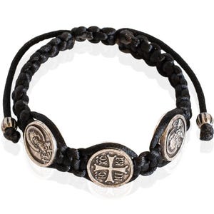 Orthodox Christian macrame bracelet with silver-tone icons  beads, Handmade prayer wristband