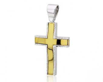 Timeless White and Yellow Gold Christening Cross- Symbol of Faith and Baptismal Blessings for Boys | Sacred Tradition & Elegance