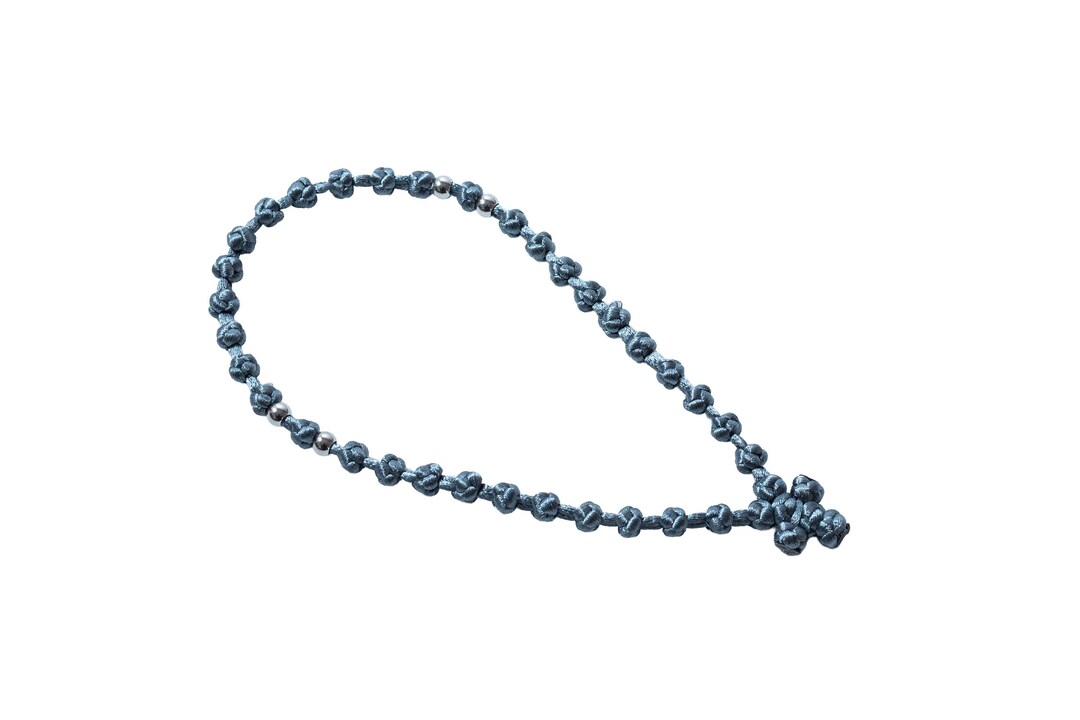 Gray Knotted Prayer Rope: Eastern Orthodox Komboskini With Silver Beads ...