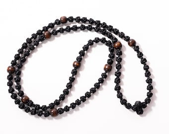 Black Prayer Rope: Komboskini Chotki with Wooden Beads & Athonite Cross