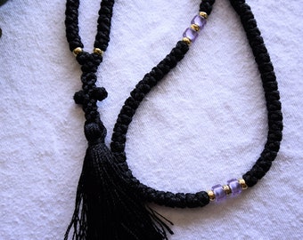 Orthodox Christian komboskini, Black prayer rope, 1st communion gift, Chotki with purple and gold beads, Confirmation gift, Sacrament