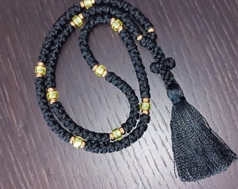 Handmade Orthodox Black Komboskini, Knotted Prayer Rope with Color Beads, Eastern rosary