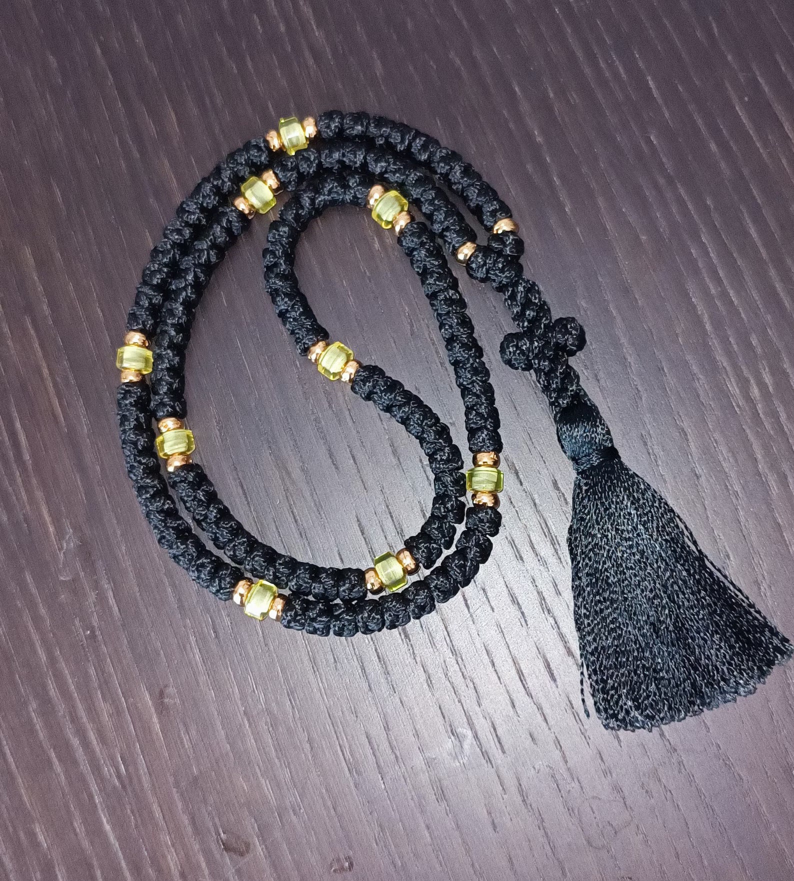 Handmade Orthodox Black Komboskini, Knotted Prayer Rope With Color