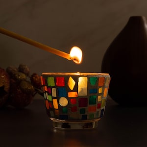 Mosaic candle holder Handmade mosaic decor for Garden Hostess present Multi color votive holder gift for mom Ideal restaurant dining decor