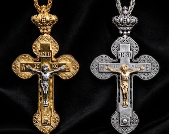 Handmade Greek Pectoral Cross Reliquary – 24K Gold or Silver Plated