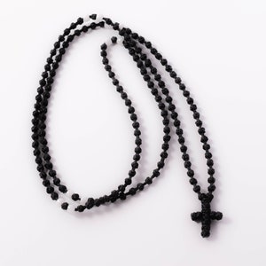 Handmade Knotted Prayer Rope: Black Komboskini Rosary with Cross