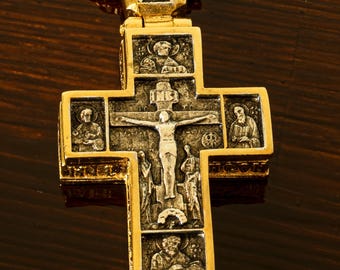 Double-Sided Greek Pectoral Cross – Crucifixion & Archangel Michael