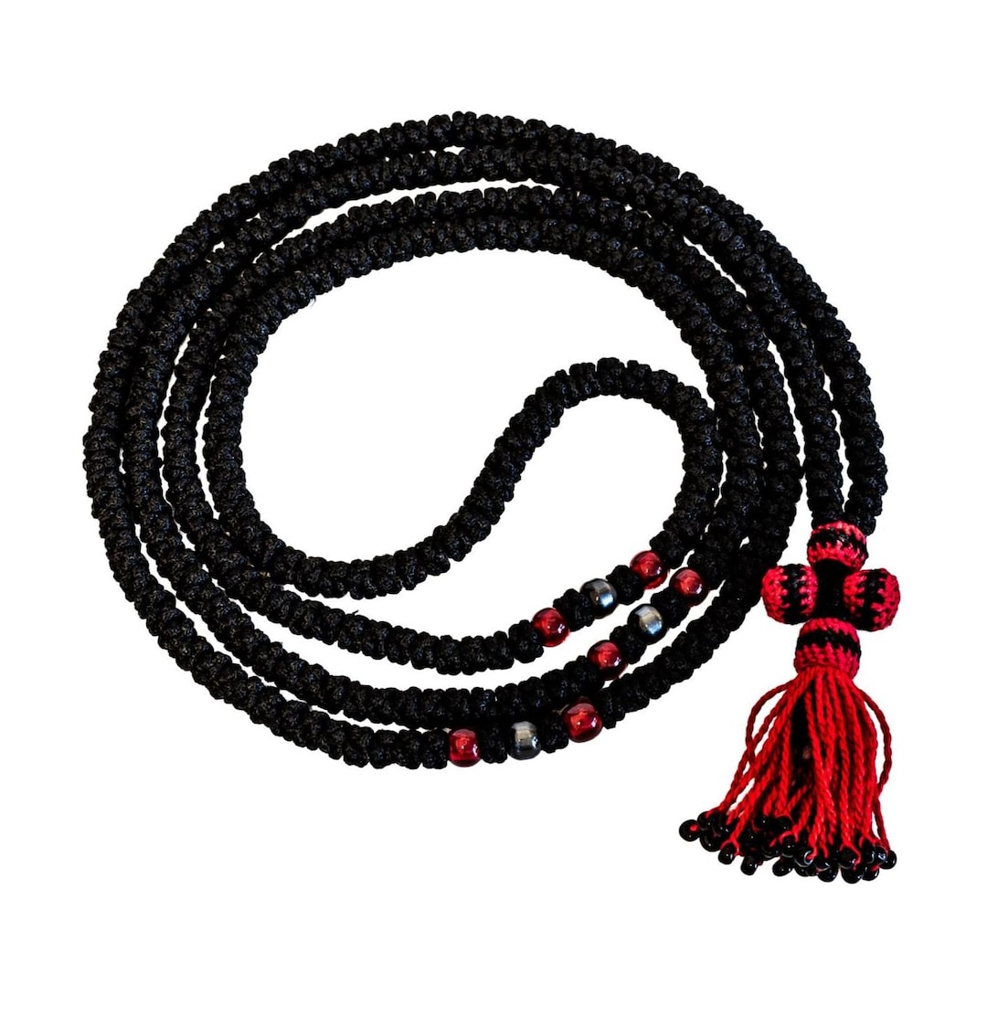 Orthodox Black Prayer Rope With Handtied Crochet Cross and Red Beads - Etsy