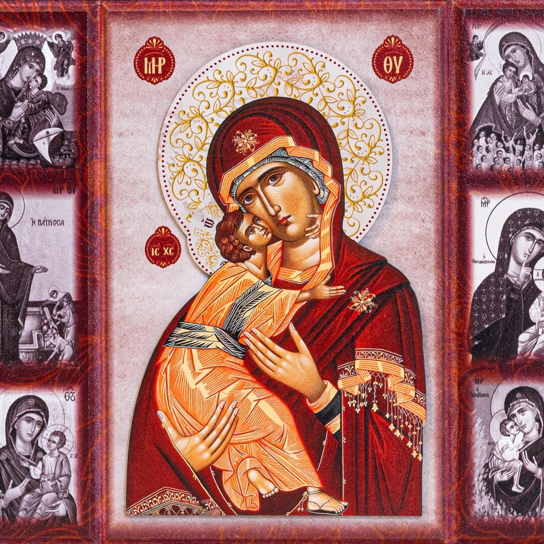 Virgin Mary Icon With 16 Rare Depictions - Panagia Glykophilousa ...