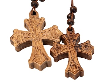 Handmade Olive Wood Cross Pendant: Greek Orthodox Religious Gift