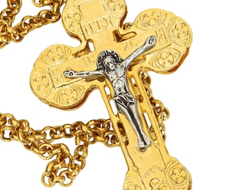 Handmade Greek Pectoral Cross Reliquary – 24K Gold or Silver Plated