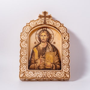 Handcrafted Wooden Icon of Jesus Christ Pyrography Religious Art Plane ...