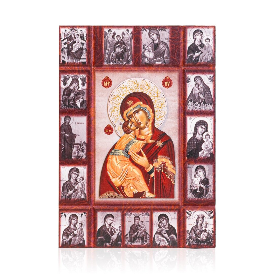 Virgin Mary Icon With 16 Rare Depictions - Panagia Glykophilousa ...