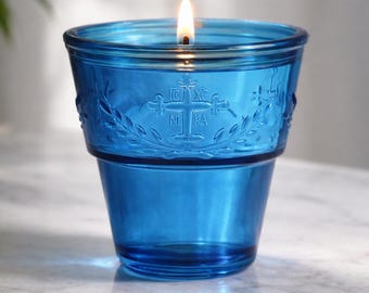 Blue Glass Vigil Lamp, Orthodox Oil Candle for Icons