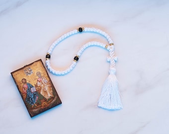 Orthodox Prayer Rope: White Komboskini with Gold Spacers