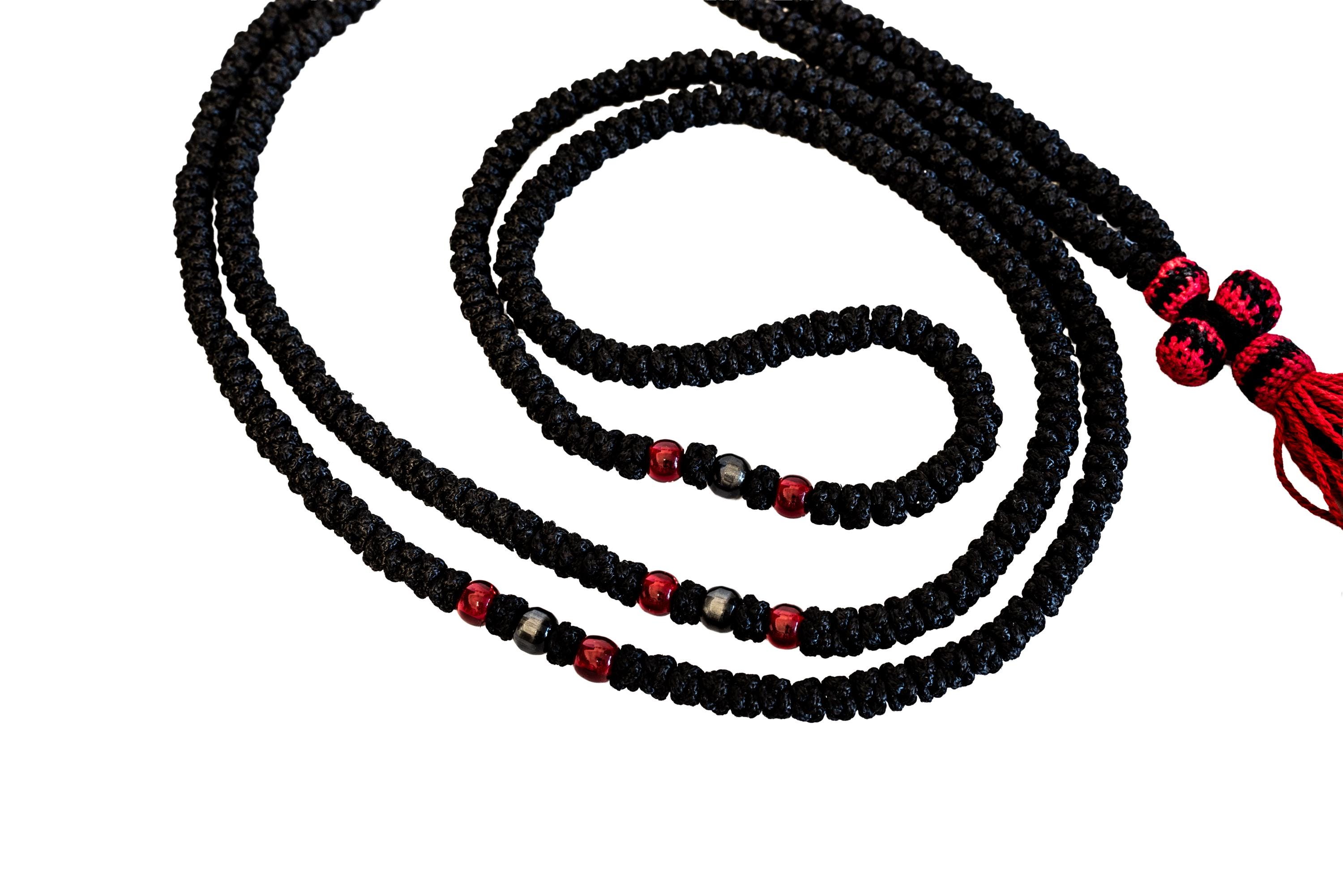 Orthodox Black Prayer Rope With Handtied Crochet Cross and Red Beads - Etsy