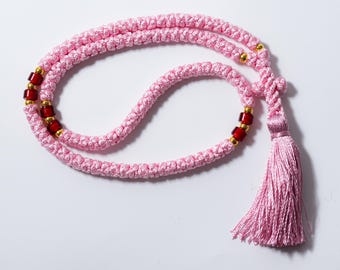 Orthodox Pink Prayer Rope: Komboskini with Beads & Tassel