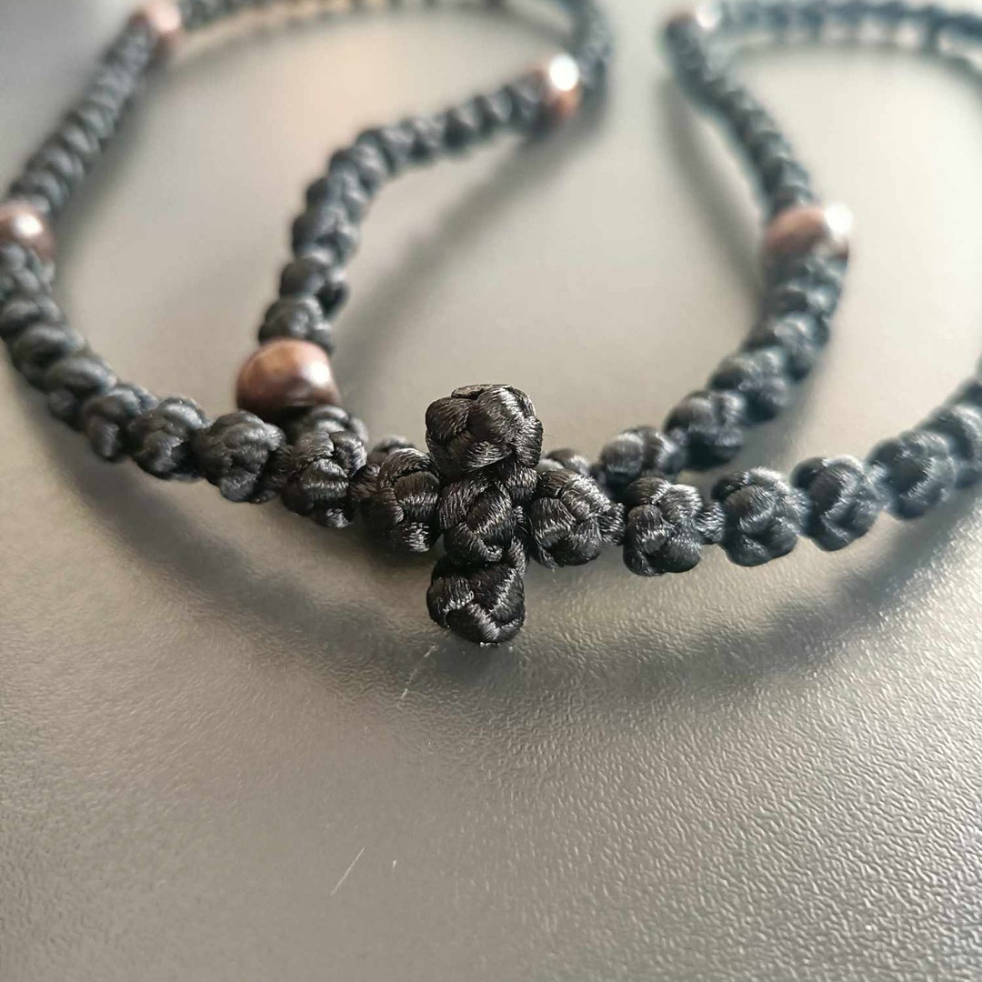 Black Prayer Rope With Wooden Beads Every 10 Knots Semi Spaced ...