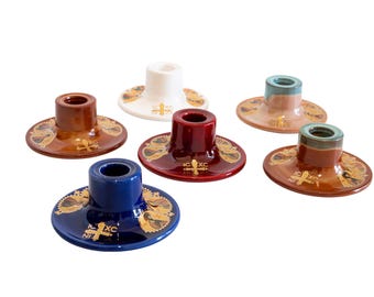 Handmade Greek Ceramic Orthodox Candleholder: Gold Icon Detail