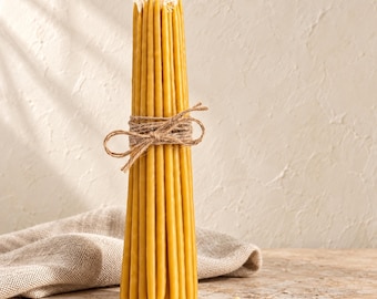 Beeswax candles, 9 inch /  23 cm Thin Tapers, Natural Honey Scent, Non paraffin church candles