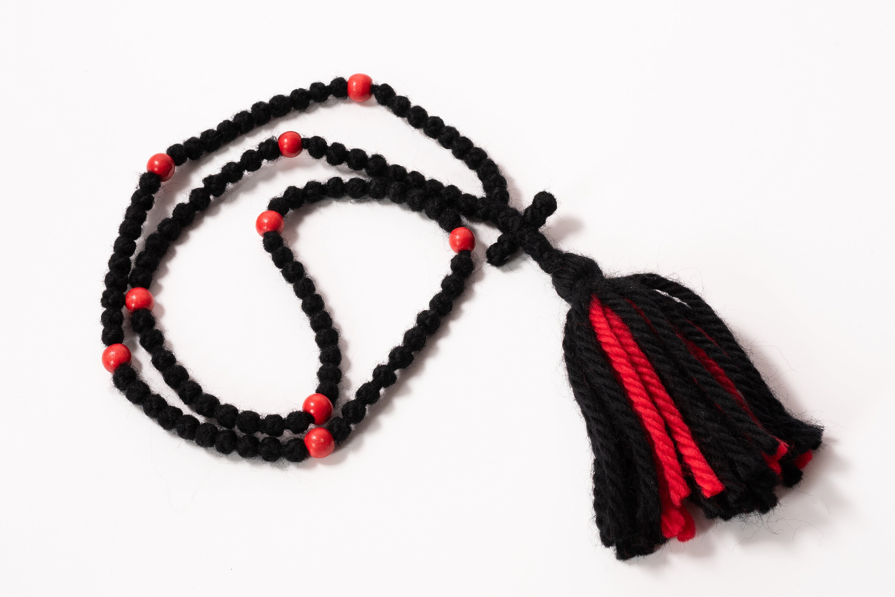 Orthodox Prayer Rope: Black Wool Komboskini With Red Beads - Etsy