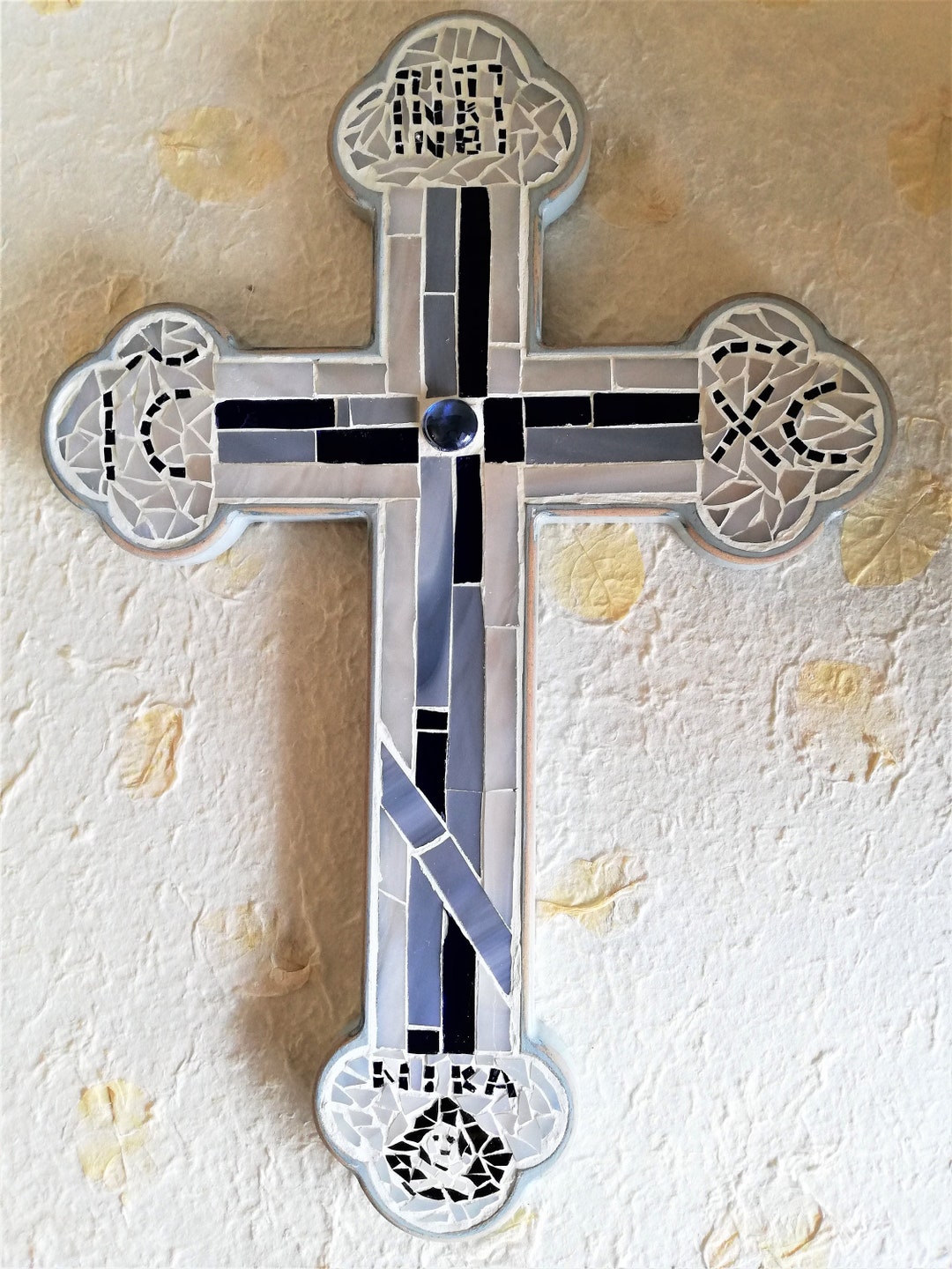 Mosaic Orthodox Cross, Wall Hanging Christian Present, Christogram