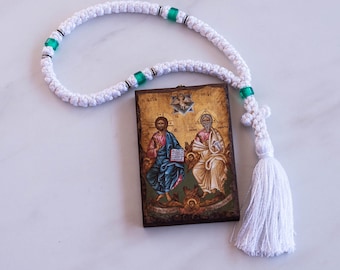 White Komboskini Prayer Rope: Orthodox Chotki with Green Beads