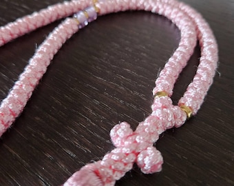 Orthodox Prayer Rope: Pink Komboskini with Purple Beads & Gold Spacers