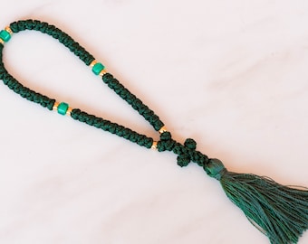 Handmade Green Orthodox Prayer Rope: Komboskini Chotki with Beads