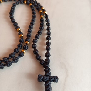 Semi spaced knotted prayer rope, Black with gold or silver beads komboskini, Eastern chotki, Religious Christmas gift idea for him for her image 9