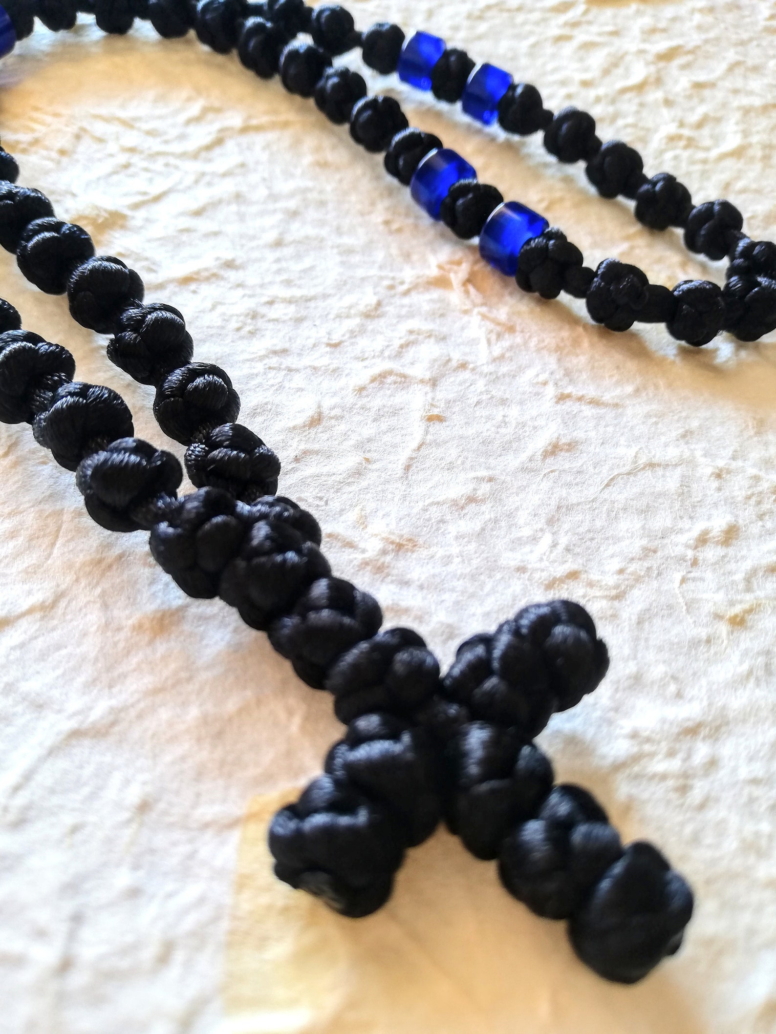 Semi Spaced Knotted Prayer Rope Black With Blue Beads - Etsy