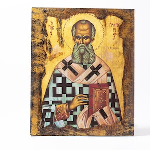Handmade Icon of Saint Gregory the Theologian, Orthodox Christian Icon on Wood, Religious wall hanging plaque, Home altar, FREE SHIPPING