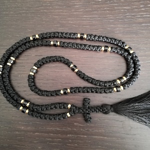 Handmade Blessed Christian Orthodox Komboskoini Prayer Rope 100 Knots Wool  Pentant Black 1