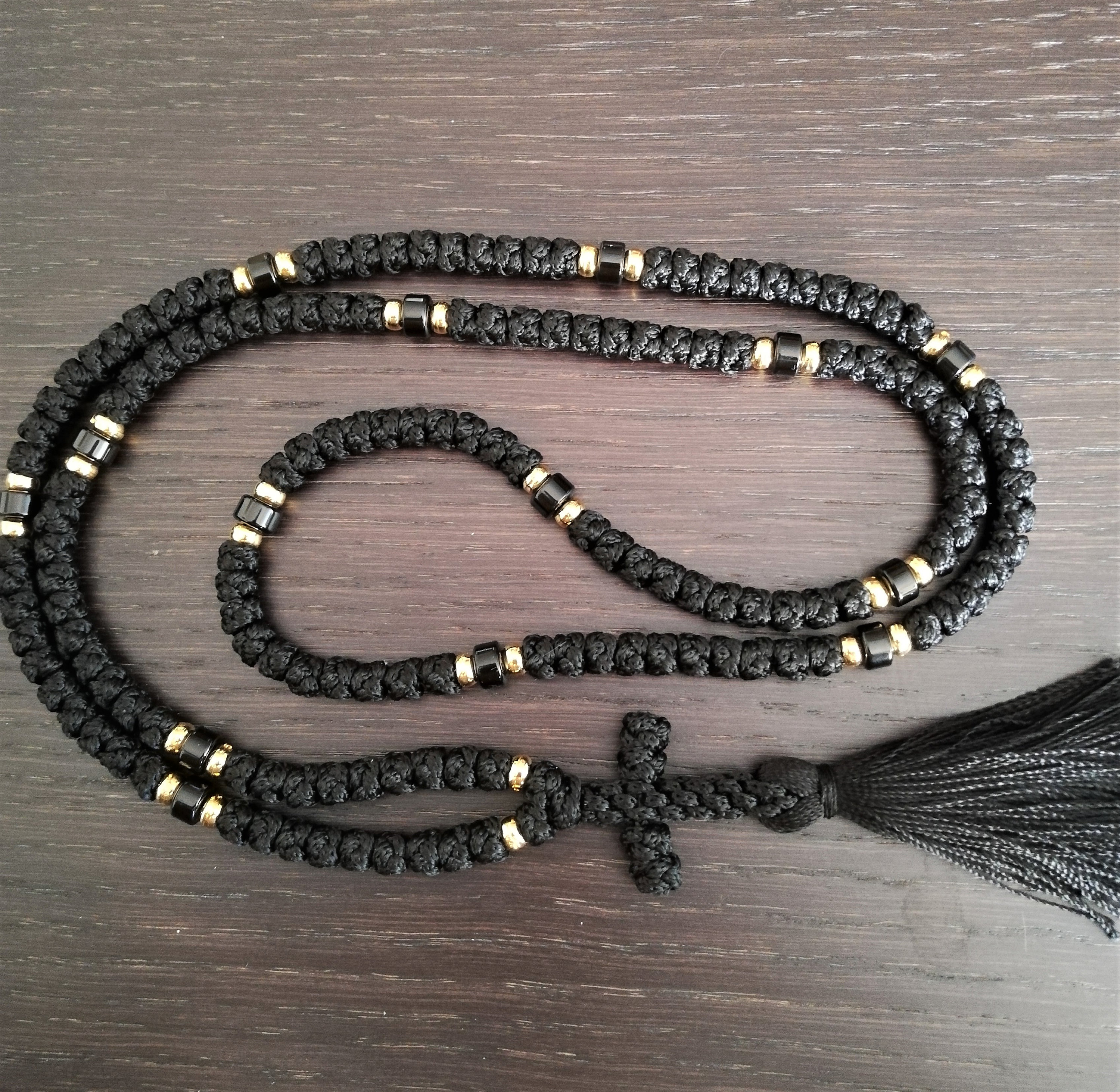 Orthodox Black Komboskini: Knotted Prayer Rope With Color Beads