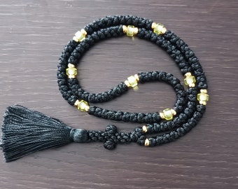 Orthodox komboskini for short prayer  Christian knotted prayer rope Black yellow eastern rosary Religious handmade gift for Christmas Chotki