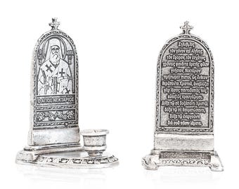 Greek Orthodox Saint Nektarios Candle Holder, Aegina Icon, 8.5x4.5cm Altar Decor