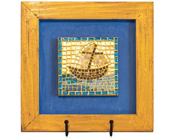 Orthodox Christian Ship Icon, Barque of the Church Decor, Byzantine Religious Gift, Greek Handmade Mosaic