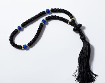 Black Christian Prayer Rope: Orthodox Komboskini with Dark Blue Beads