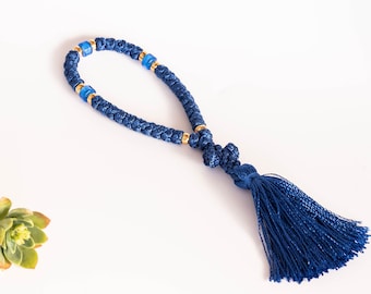Electric Blue Orthodox Prayer Rope: Komboskini with Gold Spacers