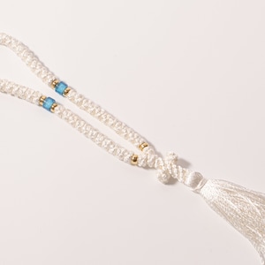 White Komboskini Prayer Rope: Light Blue Beads, Greek Chotki