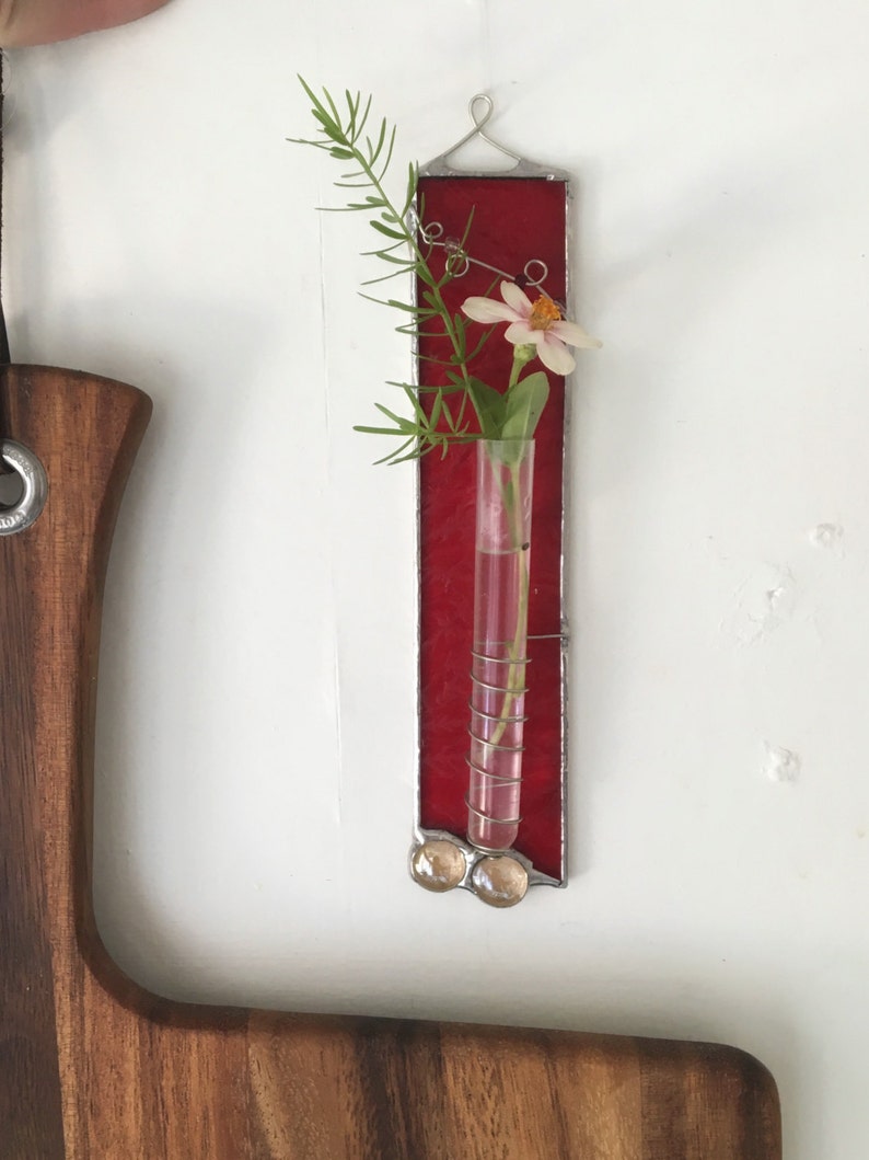 Red Stained Glass Bud Vase Etsy