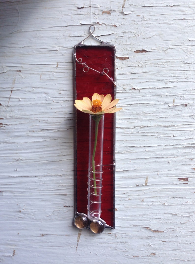 Red Stained Glass Bud Vase Etsy