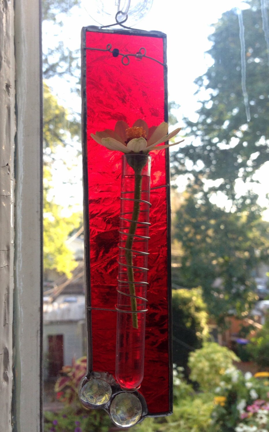 Red Stained Glass Bud Vase Etsy