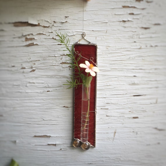 Red Stained Glass Bud Vase Etsy
