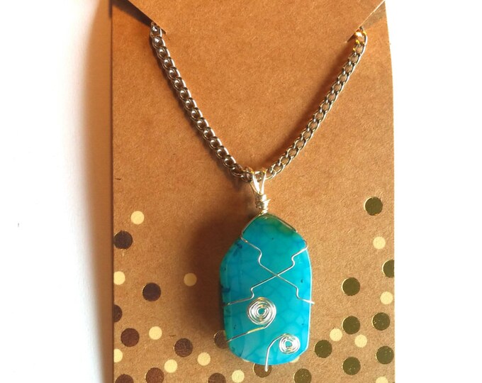 Wire Wrapped Agate Necklace Agate Necklace Wire Wrapped Etsy