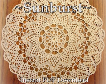 Crochet Doily Pattern--PDF download--"Sunburst"----An Original Doily Pattern