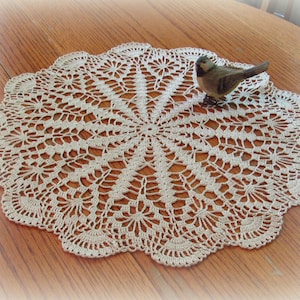 Large Ecru/Natural Crochet Doily--20-1/2&quot;--Diamonds and Fans Table Topper